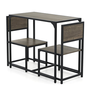3 Pieces Dining Set Compact Table and 2 Chair with Metal Frame for Small Space-Oak view 4