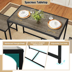 3 Pieces Dining Set Compact Table and 2 Chair with Metal Frame for Small Space-Oak view 9