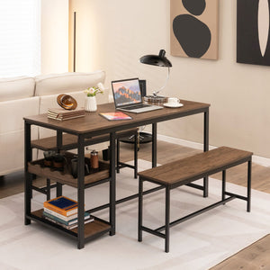 3 Pieces Dining Table Set for 4 with Wine Rack-Brown view 2