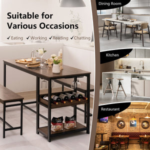 3 Pieces Dining Table Set for 4 with Wine Rack-Brown view 3