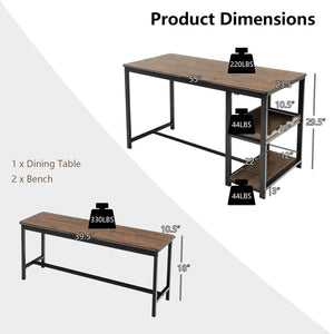 3 Pieces Dining Table Set for 4 with Wine Rack-Brown view 4