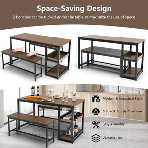 3 Pieces Dining Table Set for 4 with Wine Rack-Brown view 5