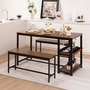 3 Pieces Dining Table Set for 4 with Wine Rack-Brown view 6