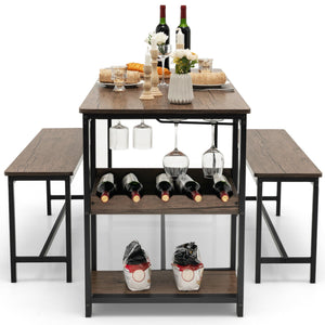 3 Pieces Dining Table Set for 4 with Wine Rack-Brown view 7