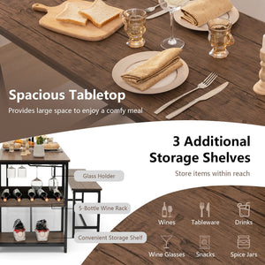 3 Pieces Dining Table Set for 4 with Wine Rack-Brown view 9