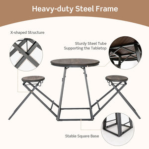 3 Pieces Dining Table Set with 2 Foldable Stools for Small Space-Gray view 8