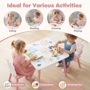 3 Pieces Kids Table and Chairs Set with Animal Patterns for Kids view 6
