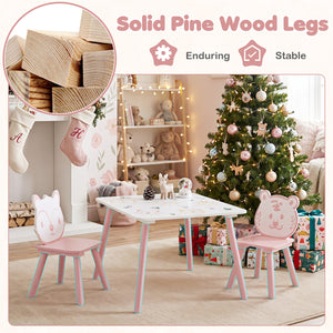 3 Pieces Kids Table and Chairs Set with Animal Patterns for Kids view 8