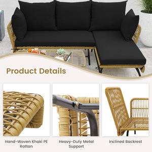 3 Pieces L-Shaped Patio Sofa with Cushions and Tempered Glass Table-Black view 9