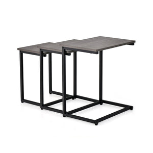 3 Pieces Multifunctional Coffee End Table Set-Oak
