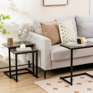 3 Pieces Multifunctional Coffee End Table Set-Oak view 3