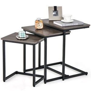 3 Pieces Multifunctional Coffee End Table Set-Oak view 4