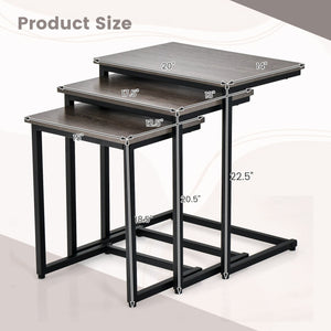 3 Pieces Multifunctional Coffee End Table Set-Oak view 5