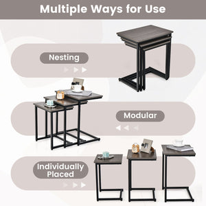 3 Pieces Multifunctional Coffee End Table Set-Oak view 7