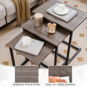 3 Pieces Multifunctional Coffee End Table Set-Oak view 8