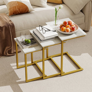 3 Pieces Multifunctional Coffee End Table Set-White view 3