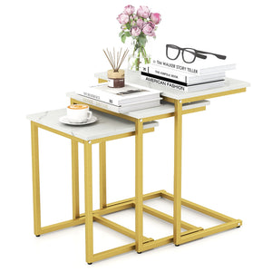3 Pieces Multifunctional Coffee End Table Set-White view 4