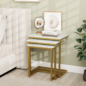 3 Pieces Multifunctional Coffee End Table Set-White view 6