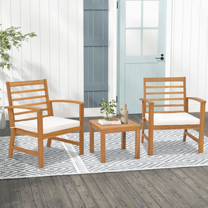 3 Pieces Outdoor Furniture Set with Soft Seat Cushions-White view 2