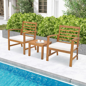 3 Pieces Outdoor Furniture Set with Soft Seat Cushions-White view 3