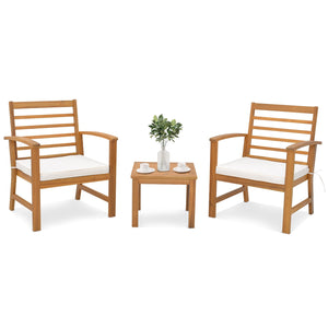 3 Pieces Outdoor Furniture Set with Soft Seat Cushions-White view 4