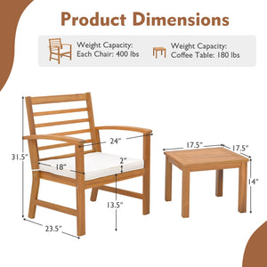 3 Pieces Outdoor Furniture Set with Soft Seat Cushions-White view 5