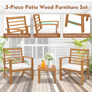 3 Pieces Outdoor Furniture Set with Soft Seat Cushions-White view 9