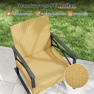 3 Pieces Outdoor Rattan Rocking Chairs Set with, 2-Tier Side Table for Garden Backyard-Gray view 7