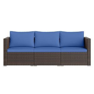 3 Pieces Outdoor Sectional Sofa Set with Soft Cushions-Navy view 4