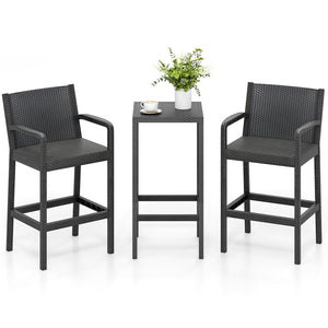 3 Pieces Patio Bar Set with 2 Stools and 1 Bar Table-Black view 3
