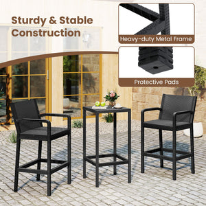 3 Pieces Patio Bar Set with 2 Stools and 1 Bar Table-Black view 5