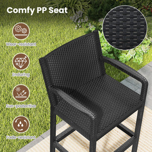 3 Pieces Patio Bar Set with 2 Stools and 1 Bar Table-Black view 7