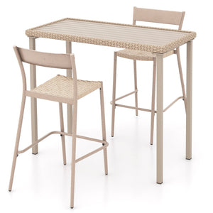 3 Pieces Patio Bar Table Set with Height Table and 2 Armless Chairs