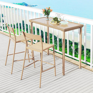 3 Pieces Patio Bar Table Set with Height Table and 2 Armless Chairs view 2