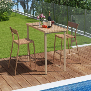 3 Pieces Patio Bar Table Set with Height Table and 2 Armless Chairs view 3