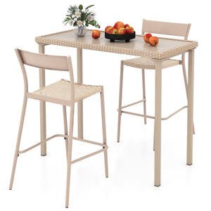 3 Pieces Patio Bar Table Set with Height Table and 2 Armless Chairs view 4