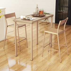 3 Pieces Patio Bar Table Set with Height Table and 2 Armless Chairs view 6