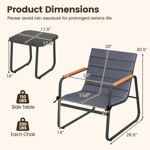 3 Pieces Patio Bistro Set Outdoor Fabric Conversation Set-Gray view 5