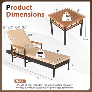 3 Pieces Patio Chaise Lounge Set for Poolside Backyard Porch view 5
