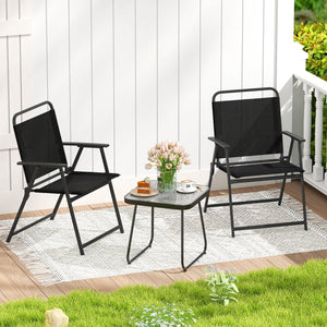 3 Pieces Patio Folding Conversation Chairs and Table-Black view 2