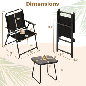 3 Pieces Patio Folding Conversation Chairs and Table-Black view 5