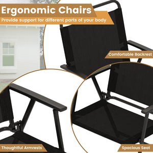 3 Pieces Patio Folding Conversation Chairs and Table-Black view 8