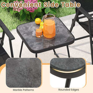 3 Pieces Patio Folding Conversation Chairs and Table-Black view 9