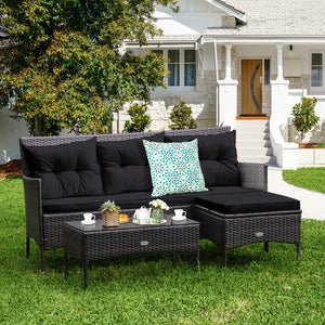 3 Pieces Patio Furniture Sectional Set with 5 Cozy Cushions-Black view 2