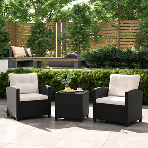 3 Pieces Patio Furniture Set with Tempered Glass Coffee Table-White view 2
