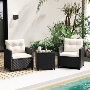 3 Pieces Patio Furniture Set with Tempered Glass Coffee Table-White view 3