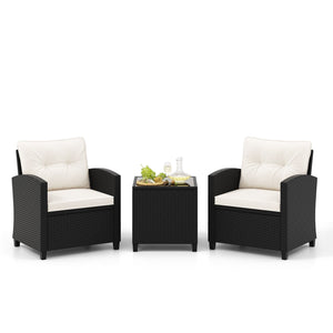 3 Pieces Patio Furniture Set with Tempered Glass Coffee Table-White view 4