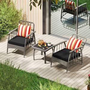 3 Pieces Patio PE Wicker Furniture Set with 5-Level Adjustable Backrest-Gray view 6
