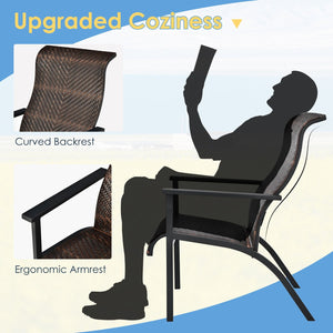 3 Pieces Patio Rattan Bistro Set with High Backrest and Armrest-Brown view 5