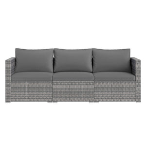 3 Pieces Patio Sectional Sofa Set PE Rattan Modular Couch Furniture Set with Soft Cushions-Gray view 4
